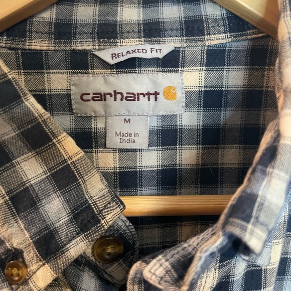 Carhartt Navy and Cream Plaid relaxed fit Button Down Shirt size medium - Picture 3 of 7